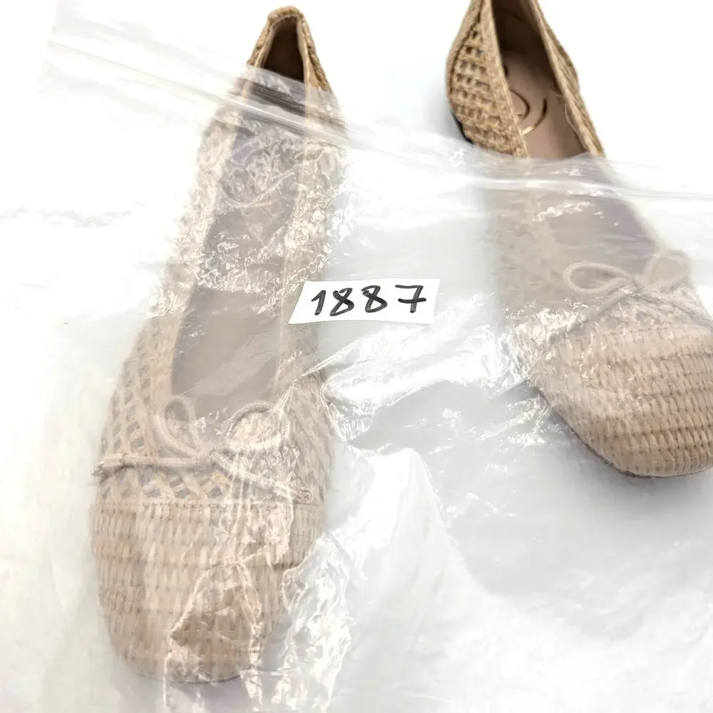 Sam Edelman May Ballet Flat Bow Detail Women's Woven Raffia Size US7 EU37.5